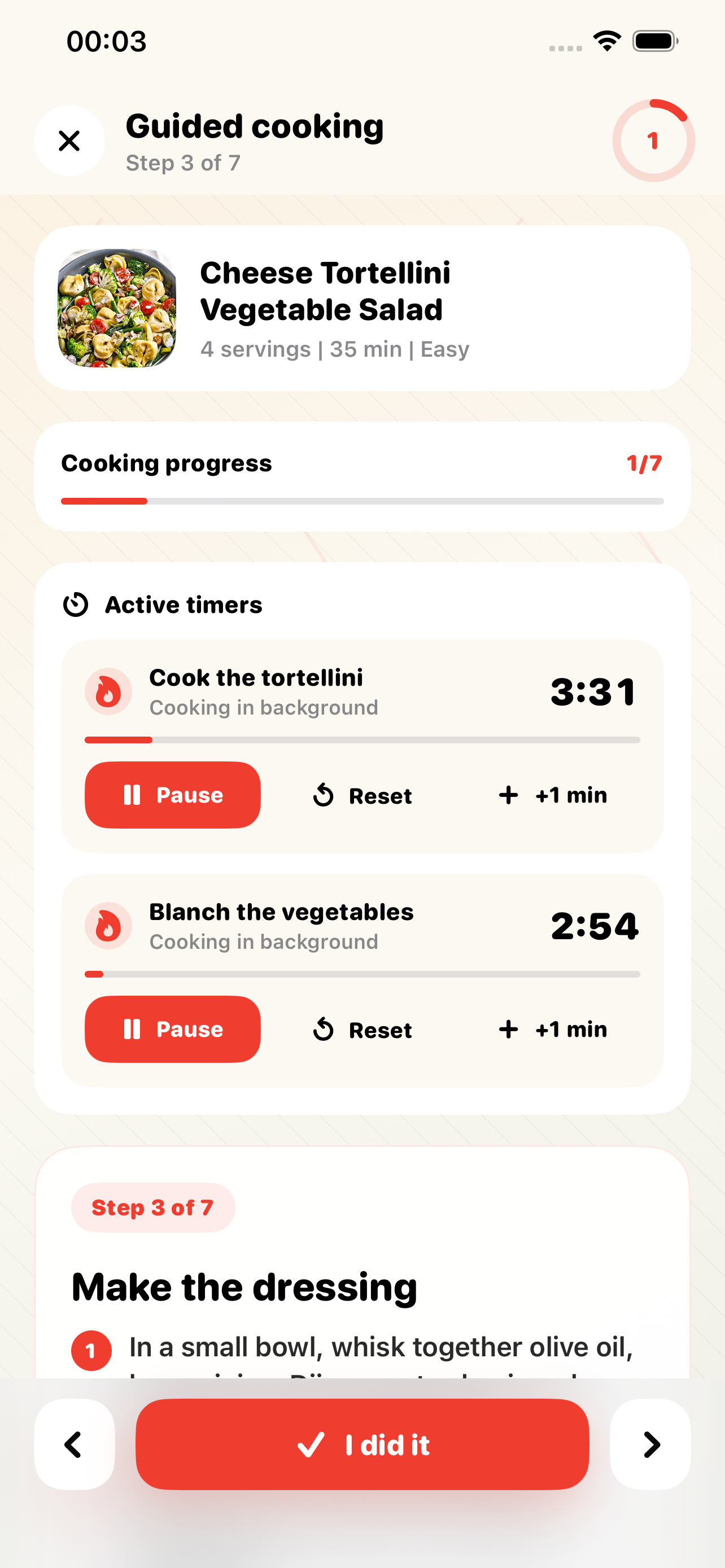 Recippa guided cooking screen